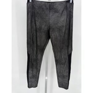 Soft Surroundings Metallic Silver‎ Black Panel Leggings Womens Medium